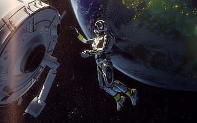 Astronaut im Weltall vor der Erde. 