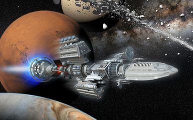 Raumschiff vor Planeten