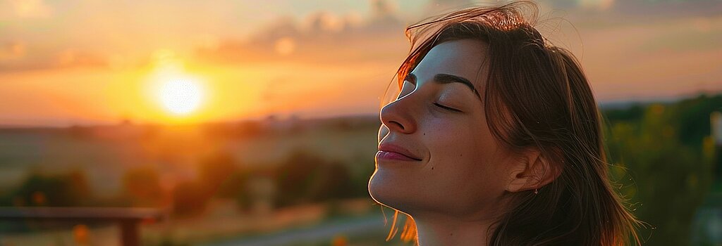 Frau vor Sonne