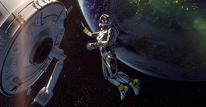 Astronaut im Weltall vor der Erde. 