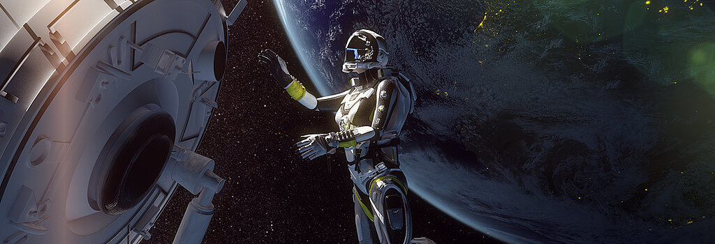 Astronaut im Weltall vor der Erde. 