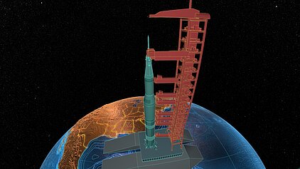 Weltkugel mit Rakete