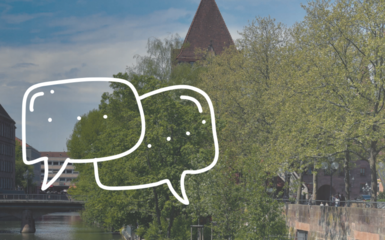 Blick auf die Pegnitz und Text 